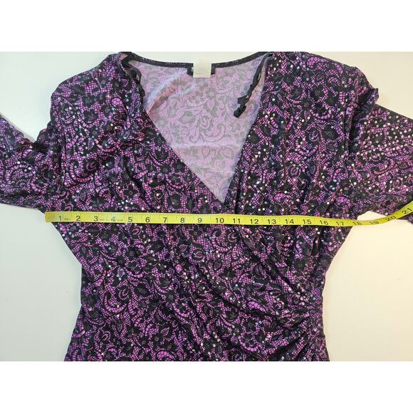 Vintage misook large made in USA purple clear sequins bead accent v neck glam - Picture 7 of 8